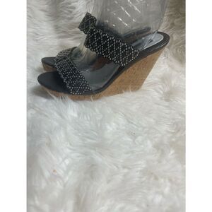 White House Black Market Black Studded Cork Wedge SandalsSZ9